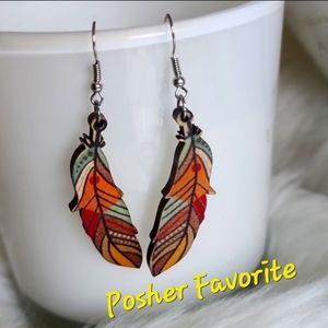 Feather Light  Colorful wood Feather Earrings